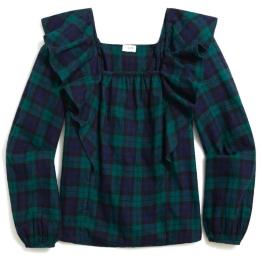 J.Crew plaid flannel ruffle blouse sz XS